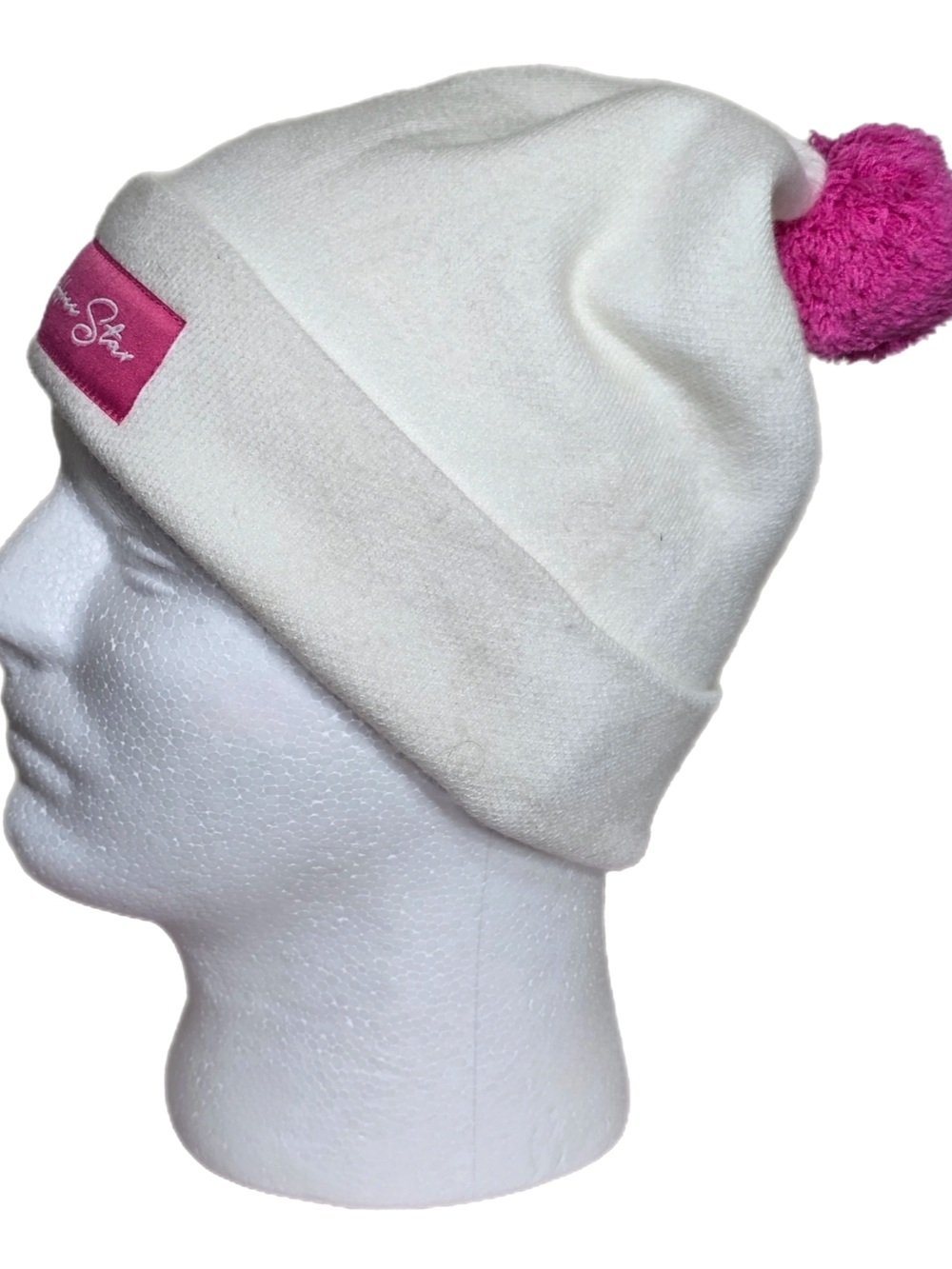 Jeffree Star Cream Knit Beanie with Pink Pom